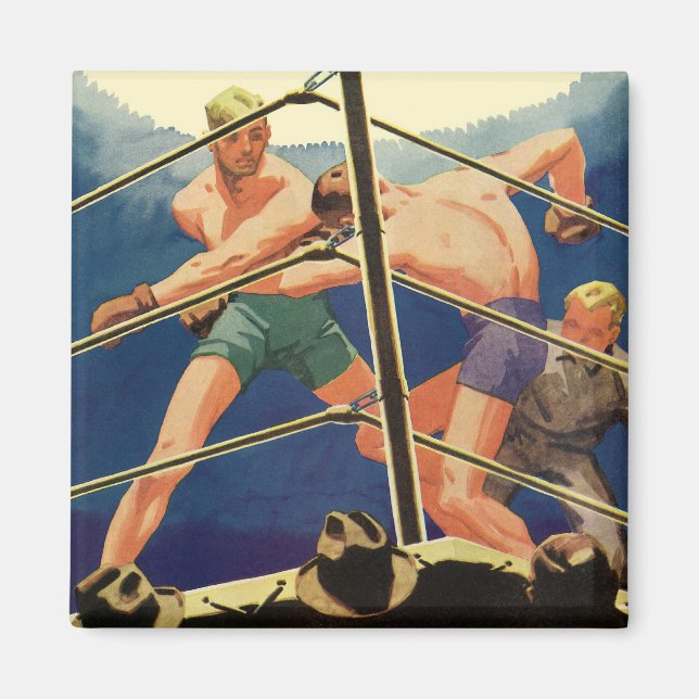 Imán Boxeo Deportivo Antiguo, Boxeadores Durante un Par (Frente)