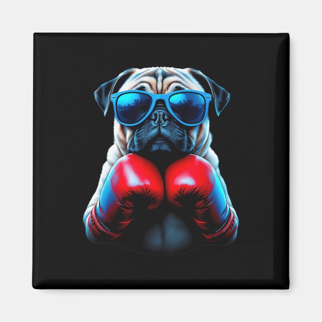 Imán Boxeo Pug Perro Kickboxing Cool  (Frente)