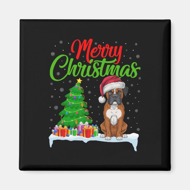 Imán Boxer Dog Christmas Tree ilumina divertidas navida (Frente)