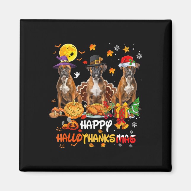 Imán Boxer Dog Happy Halloween Acción de Gracias Chris (Frente)