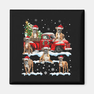 Imán Boxer Dog Riding Camión Rojo Suéter Feo Merry Chri