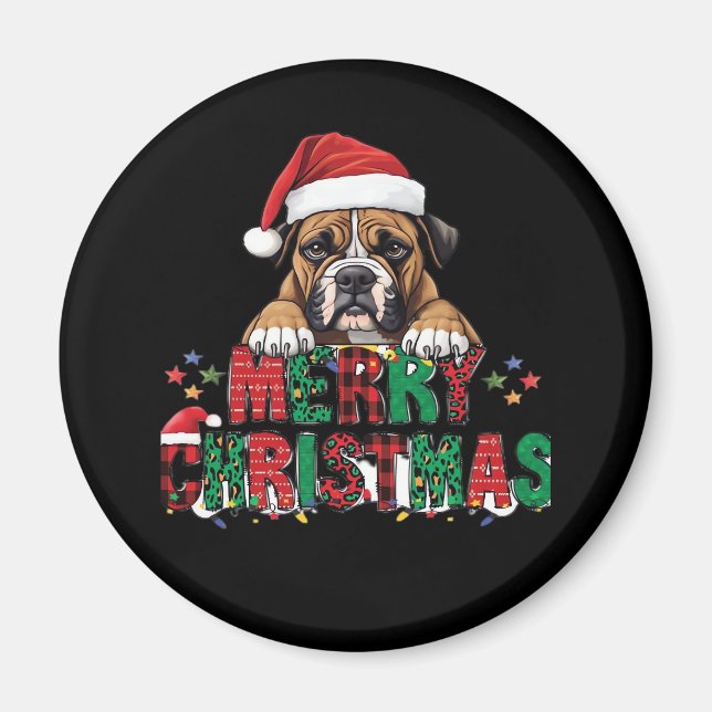 Imán Boxer - Feliz perro navideño camiseta sobredimensi (Frente)