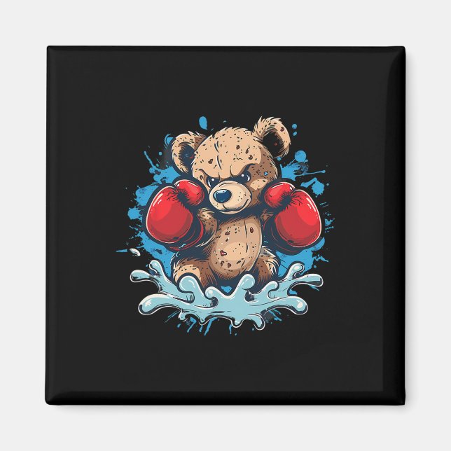 Imán Boxing Bear Lover Boxing Gloves Kickboxing Funny B (Frente)