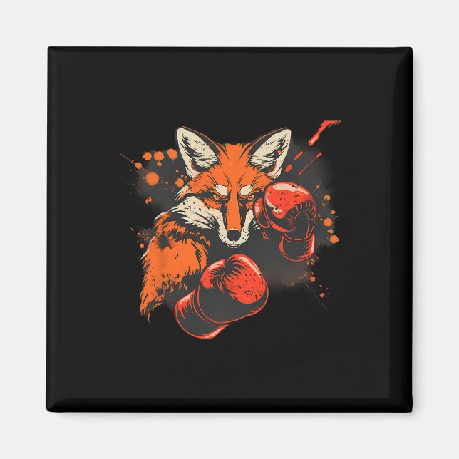 Imán Boxing Fox With Boxing Gloves Kickboxing Funny Box (Frente)