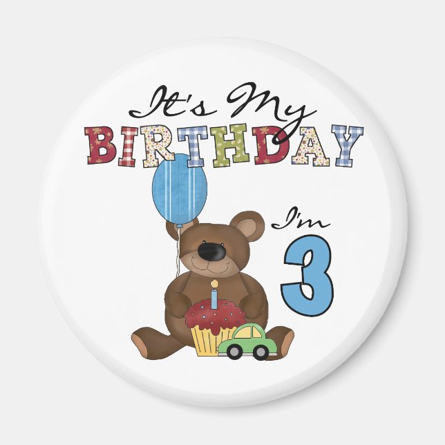 Imán Boy Bear camisetas y regalos de tercer cumpleaños (Frente)