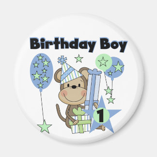 Imán Boy Monkey con regalos Primer cumpleaños