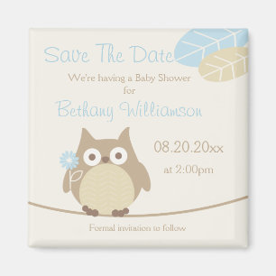 Imán Boy Owl Baby Shower Guardar La Fecha