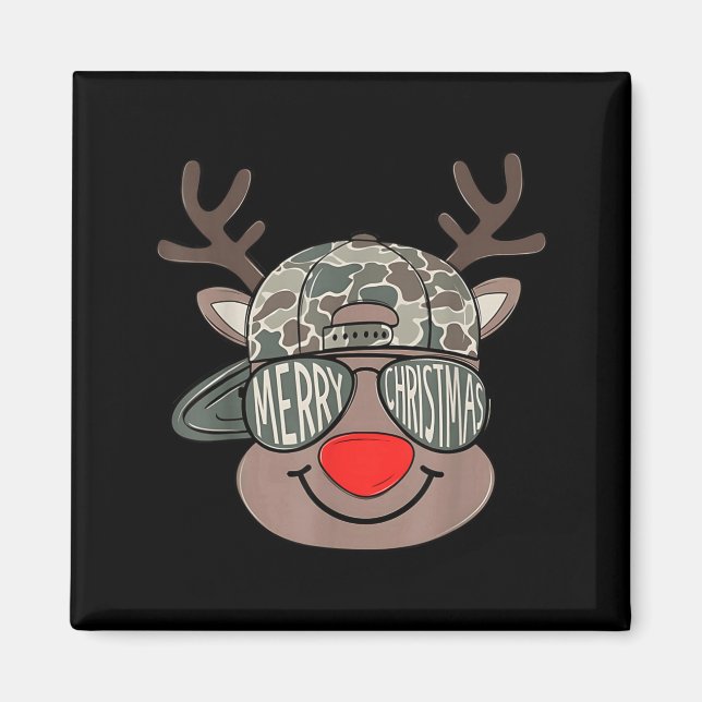 Imán Boy Reindeer Hat Camo Hat Merry Christmas Xmas Boy (Frente)