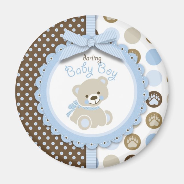 Imán Boy Teddy Bear Round Magnet (Frente)