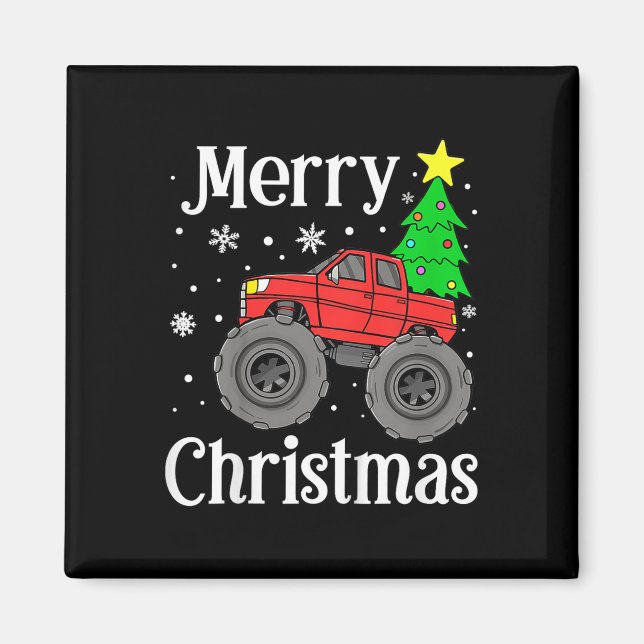 Imán Boys Monster Truck Merry Christmas Tree Snowflakes (Frente)