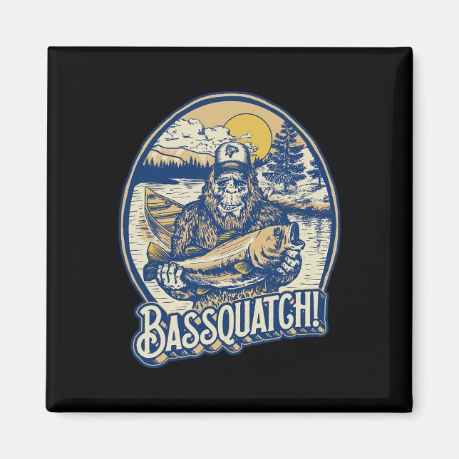 Imán ¡Bquatch! B Fisherman Sasquatch Funny Bigfoot Fish (Frente)