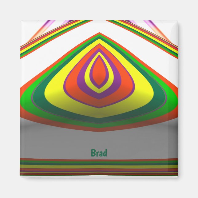 Imán BRAD ~ SQUARE OJO 3D Diseño fractal Verde Amarillo (Frente)