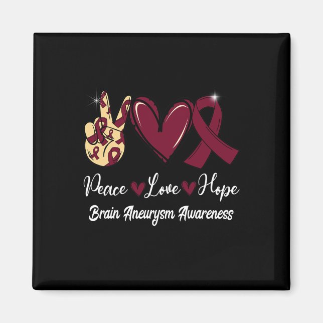 Imán Brahim Aneurysm Awareness Peace Love Hope Burgundy (Frente)
