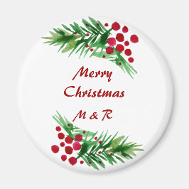 Imán Branche de pino verde y rojo pintado a mano