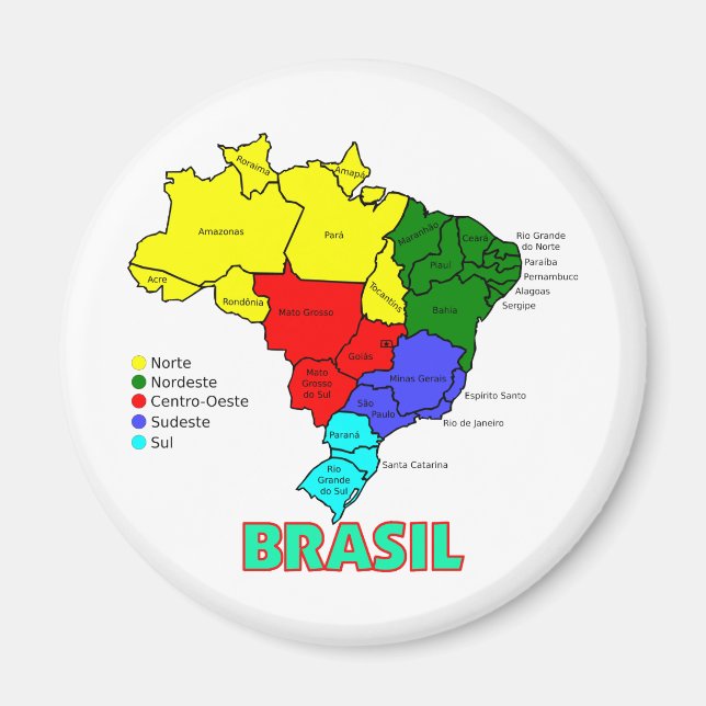 Imán Brasil. Regiones en color (Frente)