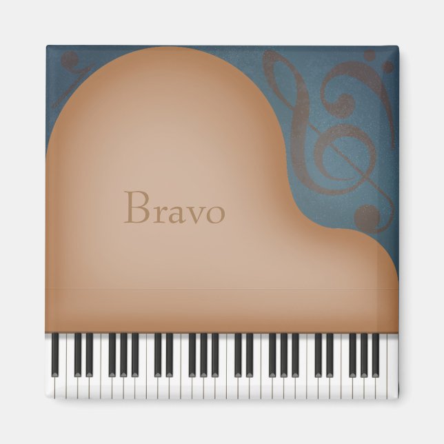 Imán "Bravo" Gran Piano Marrón Personalizable Cute Músi (Frente)