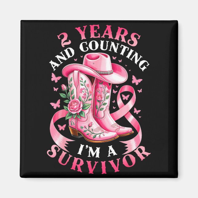 Imán Breast Cancer 2 Years Survivor Nk Ribbon Cowgirl G (Frente)