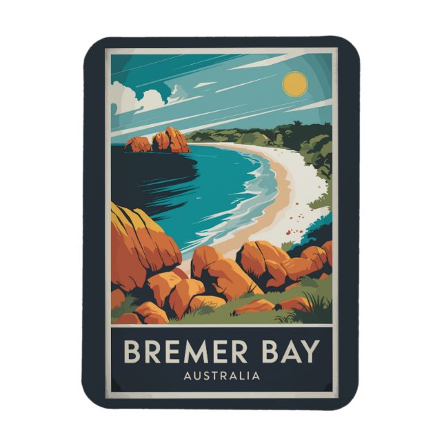 Imán Bremer Bay Australia Ilustracion Retro de arte de  (Vertical)