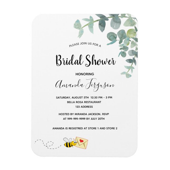 Imán Bridal Shower eucalipto abeja de burbujas verde (Vertical)