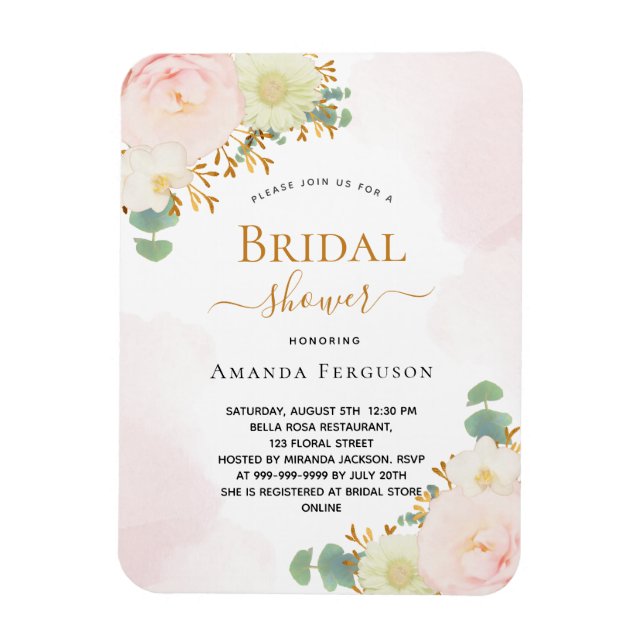 Imán Bridal Shower invitación a las flores rosadas (Vertical)