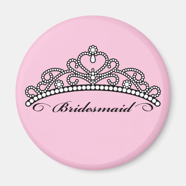 Imán Bridesmaid Tiara Magnet (fondo rosa) (Frente)