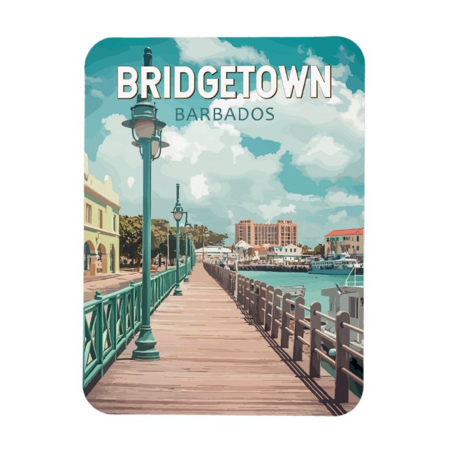 Imán Bridgetown Barbados Ilustracion Viaje arte Retro (Vertical)