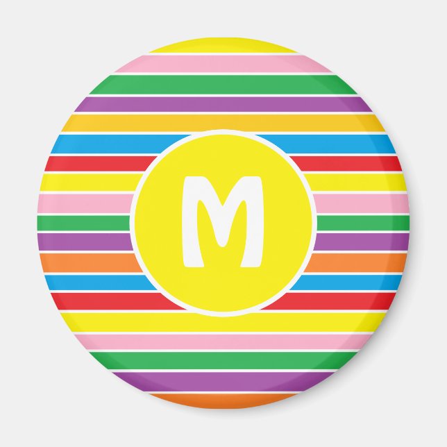 Imán Bright Colorful Rainbow Striped Monogrammed (Frente)