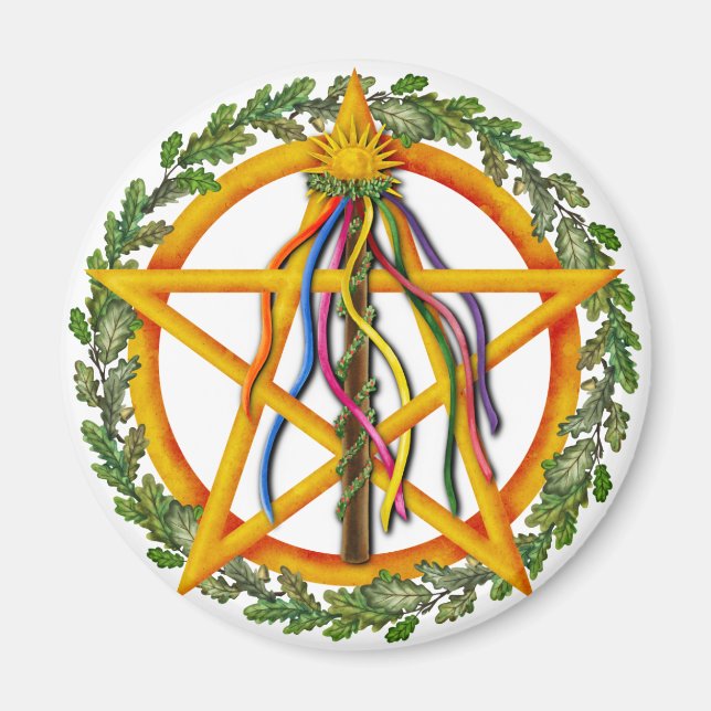 Imán Bright Maypole Beltane Sun Pentacle Pagan Holiday (Frente)