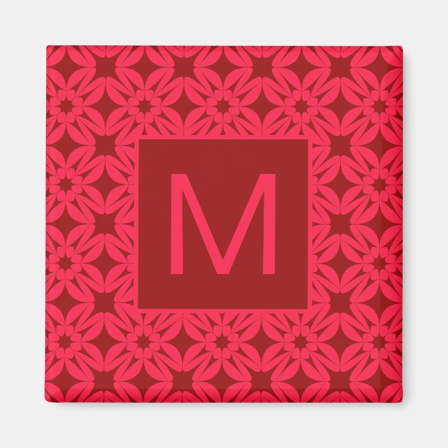 Imán Bright Red Ornate Pattern Monogrammed (Frente)