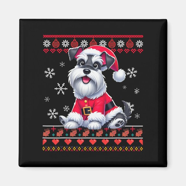 Imán Brillo feo X-mas Santa Miniatura Perro Schnauzer C (Frente)