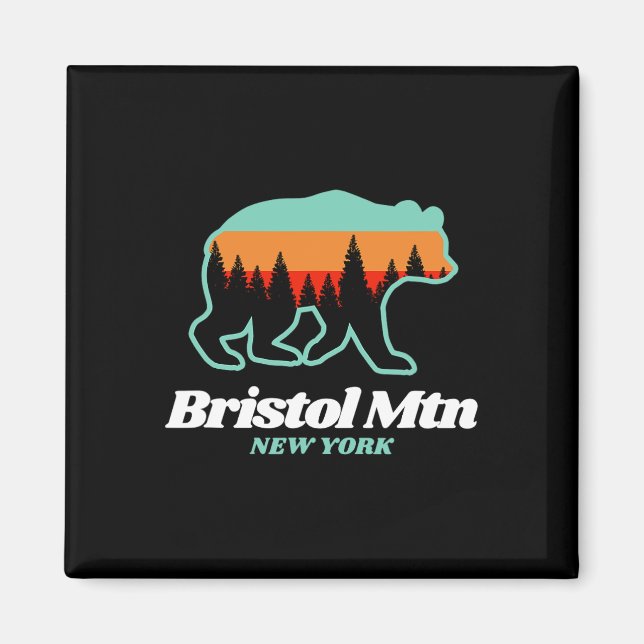 Imán Bristol Mountain New York Esquí Snowboard Bear (Frente)
