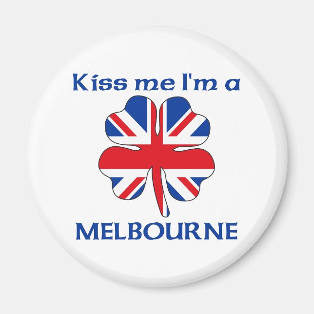Imán Británico personalizado me besa, soy Melbourne (Frente)