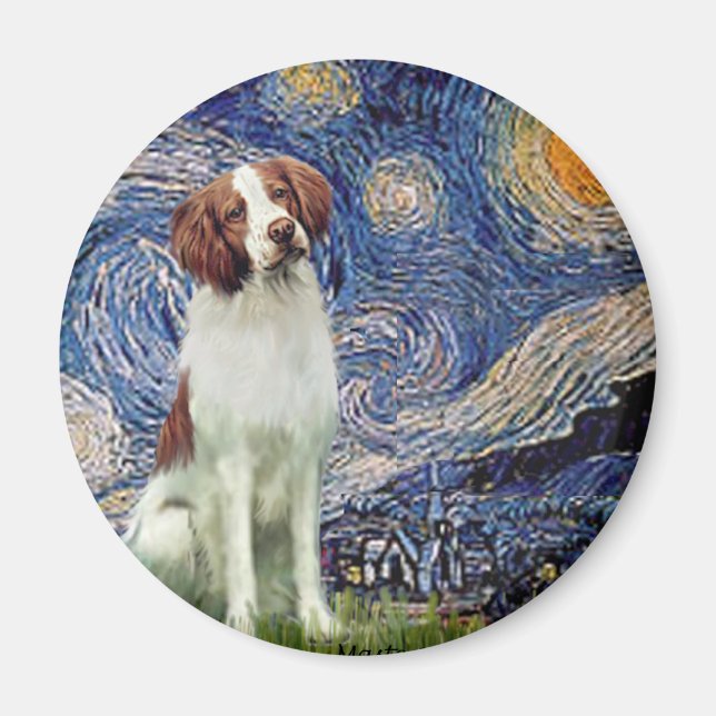 Imán Brittany Spaniel 3 - Noche estrellada (Frente)