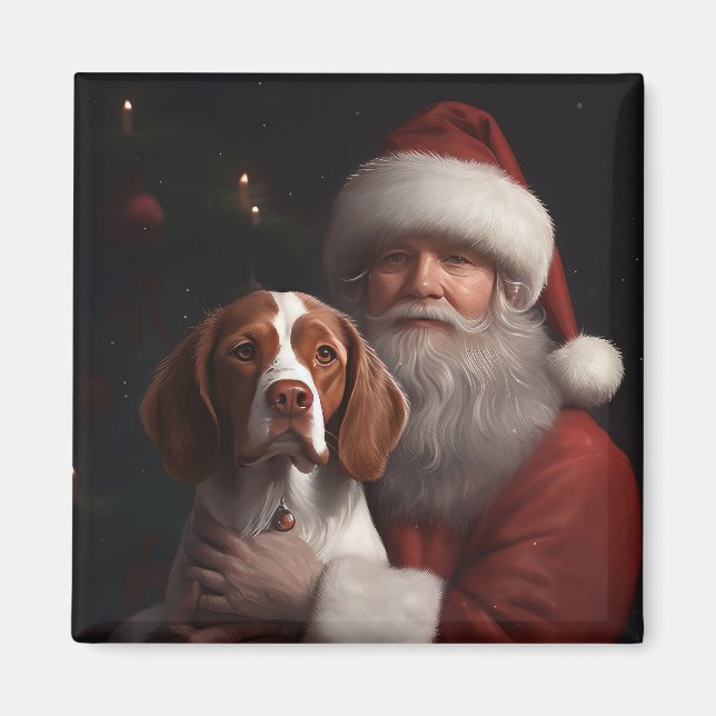 Imán Brittany Spaniel con Navidades de Santa Claus (Frente)