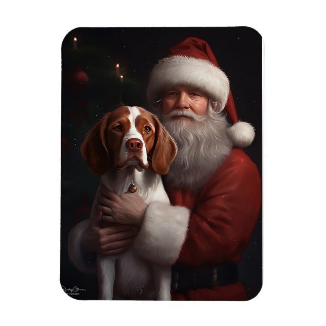 Imán Brittany Spaniel Con Santa Claus Navidad (Vertical)