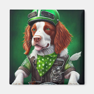Imán Brittany Spaniel conduciendo bicicleta Día de San