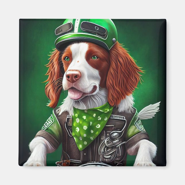 Imán Brittany Spaniel conduciendo en bicicleta el Día d (Frente)