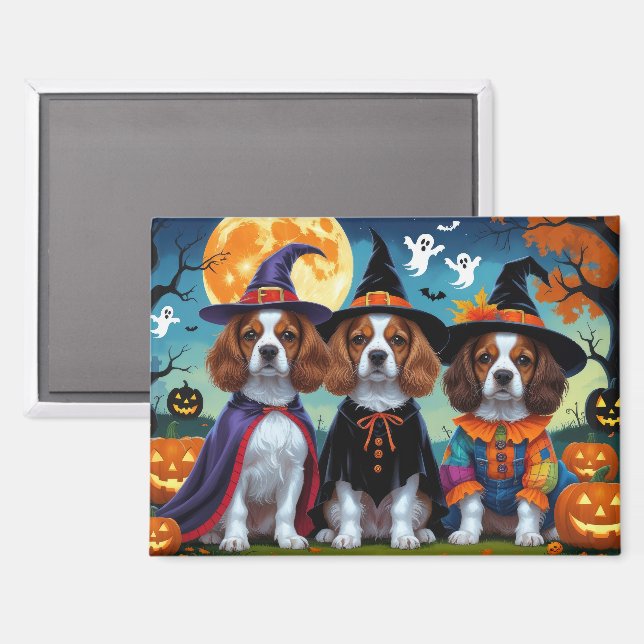 Imán Brittany Spaniel Dogs Pumpkin Halloween Funny (Anverso/Reverso)