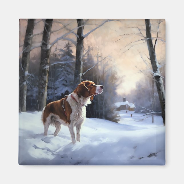 Imán Brittany Spaniel Let It Snow Navidades (Frente)