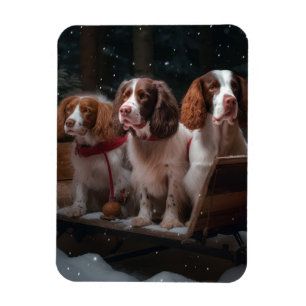 Imán Brittany Spaniel Nevado Trineo Decoración de Navid