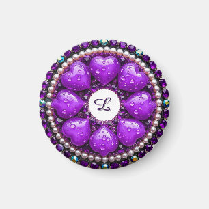 Imán Broche de joyería circular púrpura con corazón