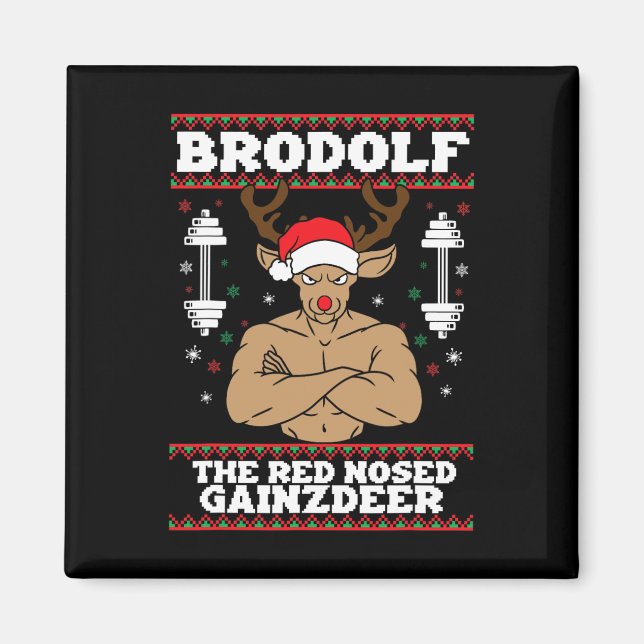 Imán Brodolf Navidades graciosos Buff Reindee Gym Bodyb (Frente)