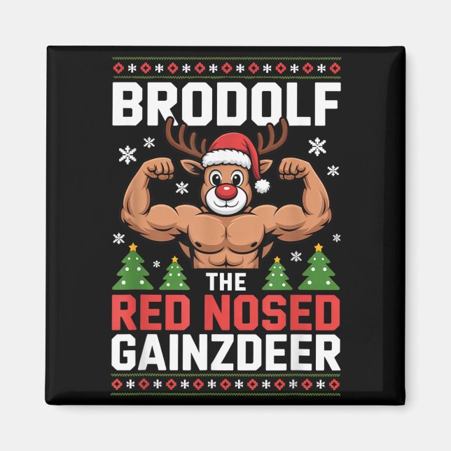Imán Brodolf The Red Nosed Gainzdeer Funny Christmas Gy (Frente)