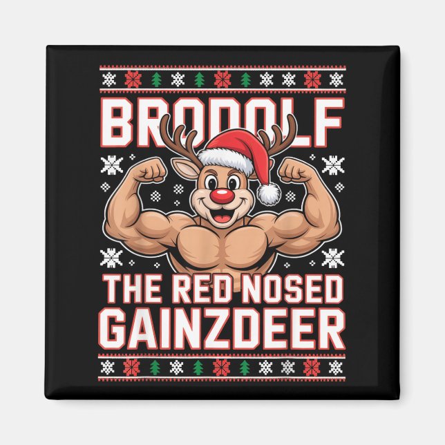 Imán Brodolf The Red Nosed Gainzdeer Funny Xmas Gym Out (Frente)