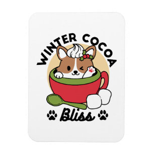 Imán Bromas de cacao en invierno - Perro lindo en diseñ