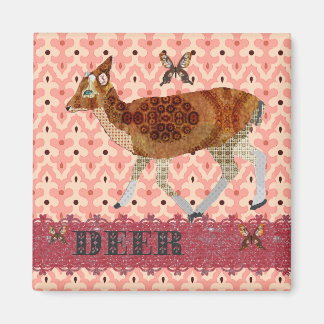 Imán Bronce Vintage Fawn & Butterflies Damask Magnet
