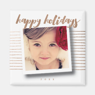Imán Bronze Happy Holidays Script Navidad Photo