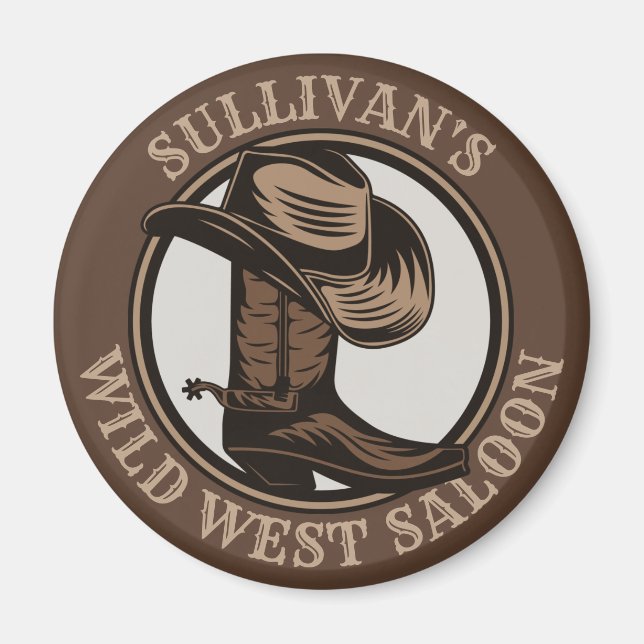 Imán Brotes de Cowboy West Saloon personalizados (Frente)