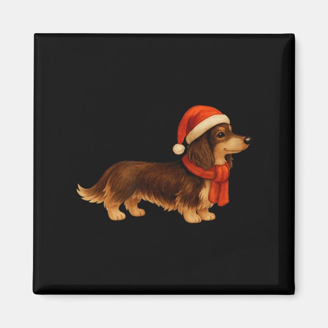 Imán Brown And Tan Christmas Dachshund Santa Hat  (Frente)
