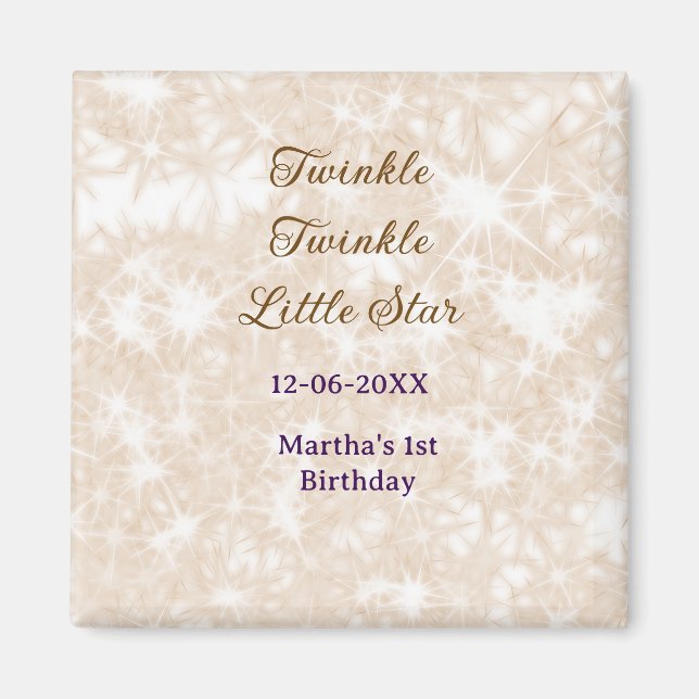 Imán Brown glitter twinkle twinkle little star birthday (Frente)